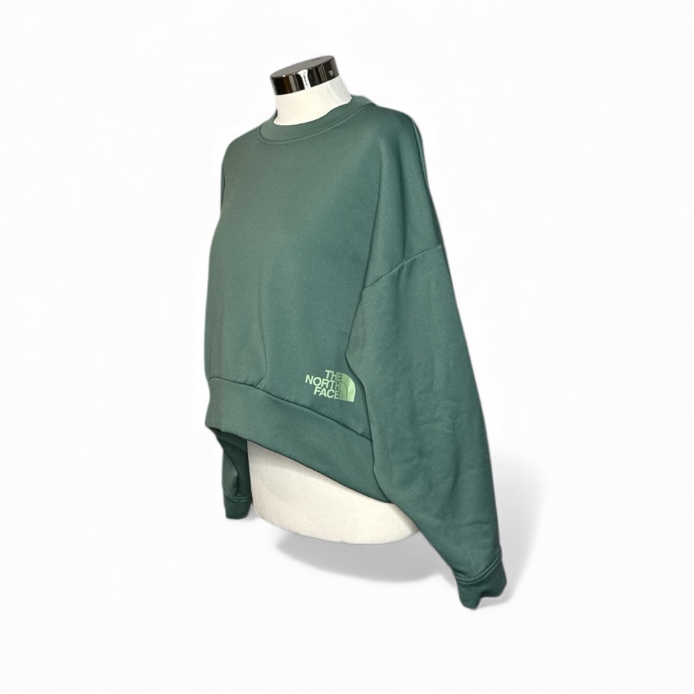 NORTH FACE HORIZON PERFORMANCE FLEECE SAGE GREEN CROPPED CREWNECK SWEATSHIRT - Picture 4 of 12